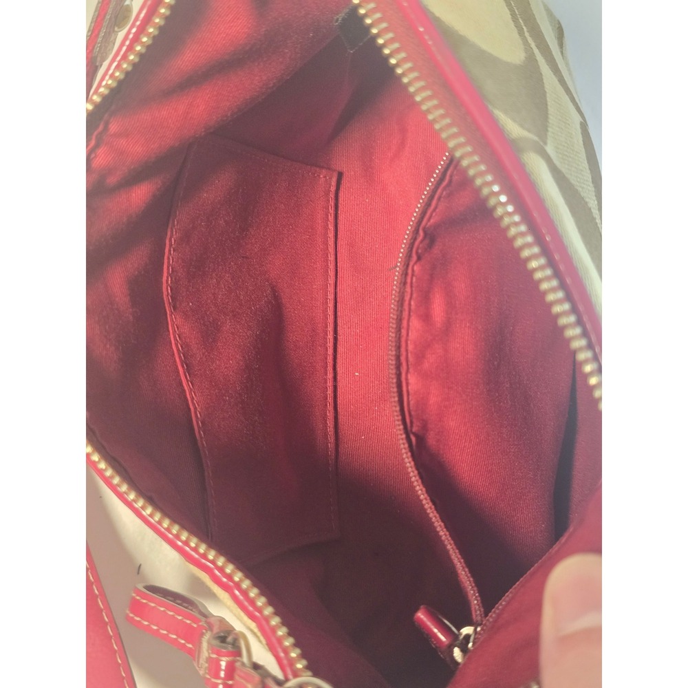Coach Signature Canvas Crossbody Bag Khaki Raspberry Pink F17439 Small Hobo - Picture 4 of 6